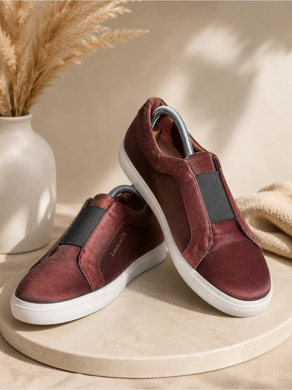 Louise et Cie Lo-Bette Burgundy Satin Slip On Sneakers 10M